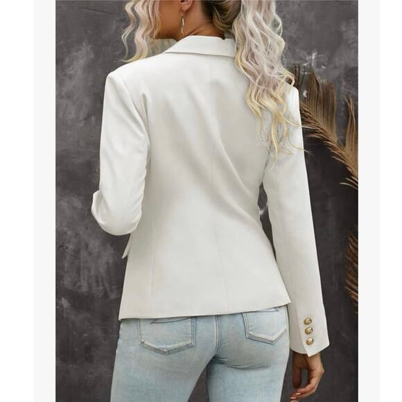 Asvivid Women's White Blazer Size L Gold Buttons Office Career Workwear - Picture 2 of 11